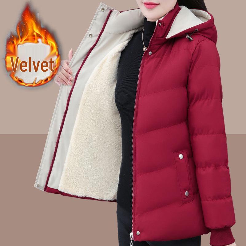 

2024 Winter Plus Velvet Hooded Cotton Jacket for Middle-aged Moms - Thick, Warm Outerwear 3XL синій