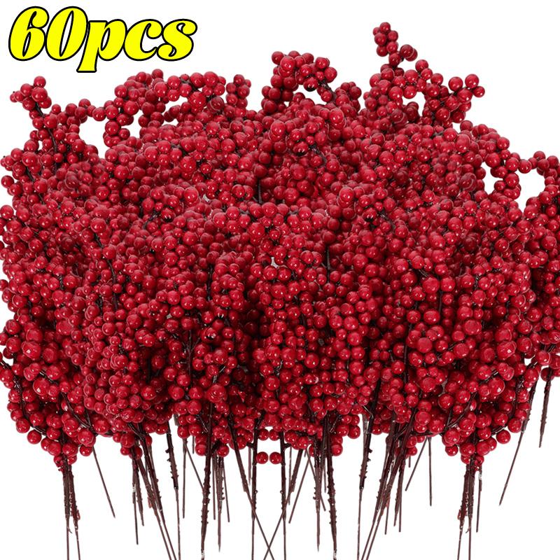 Simulation Christmas Berries Branches Artificial Plant Red Holly Berry Stem Ornaments Xmas Tree DIY Wreath Flowers Party Decor