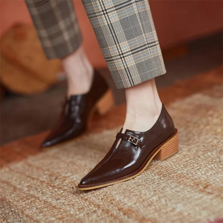 Fashion 2024 New Spring Women Shoes Pumps Pointed Toe Chunky Heel Comfortable All-match Casual Shoes Retro Med Heel