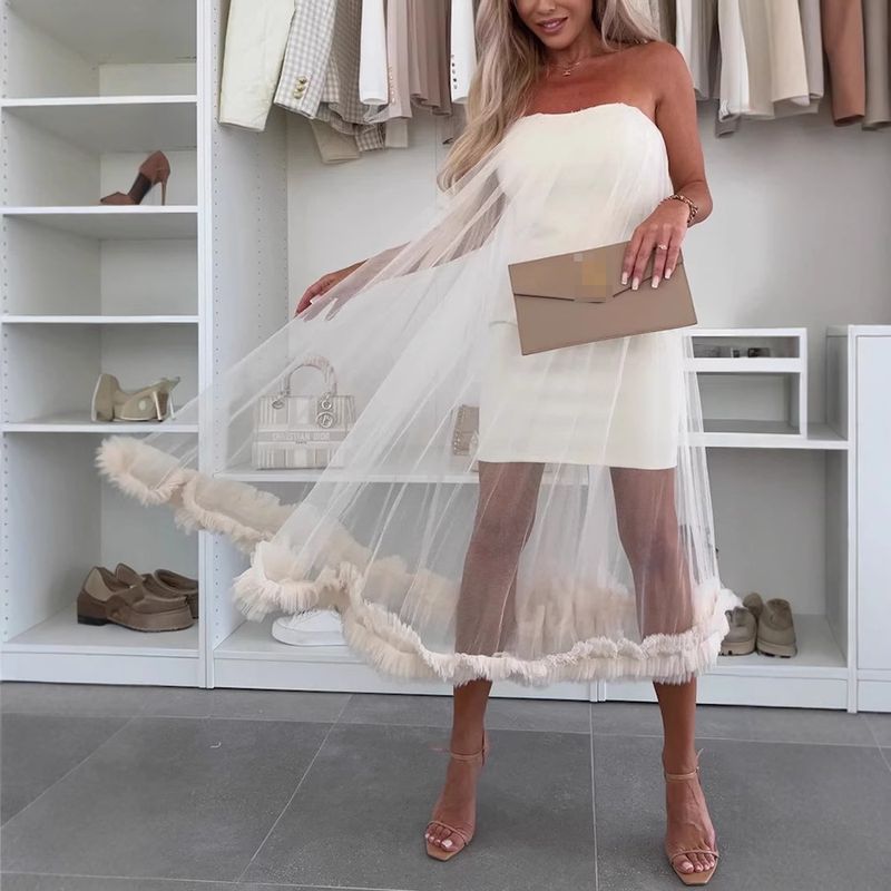 

Европейское и американское весенне-летнее платье с запахом, сетчатое, с большим подолом, повседневное, свободного кроя, для отпуска White XL