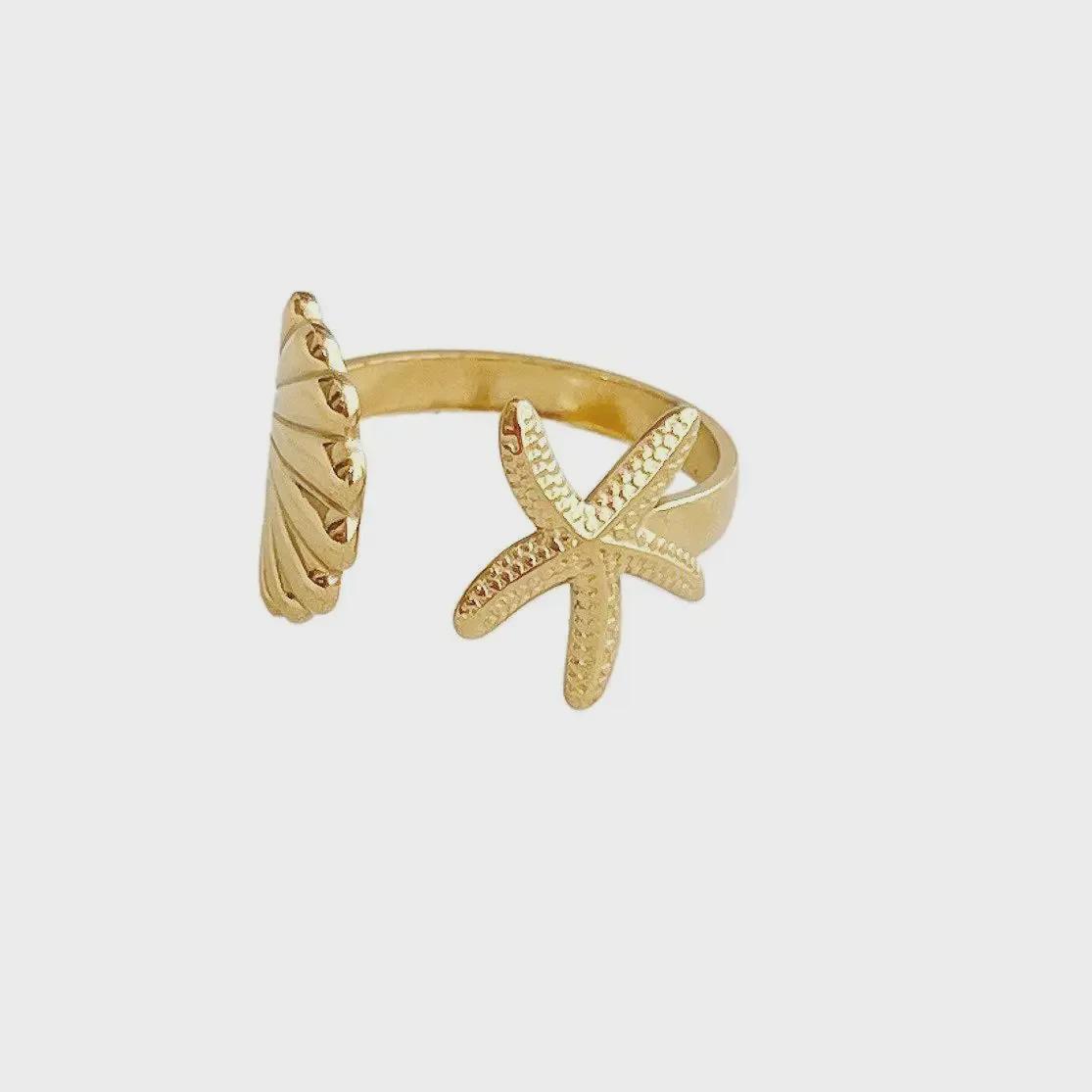 

Stainless Steel Starfish Open Ring – Ocean Series, Color-Preserving, Fashionable Titanium for Women Adjustable Open Ring