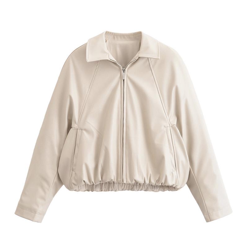 

European & American Women s Classic Lapel Leather Jacket L абрикосовий