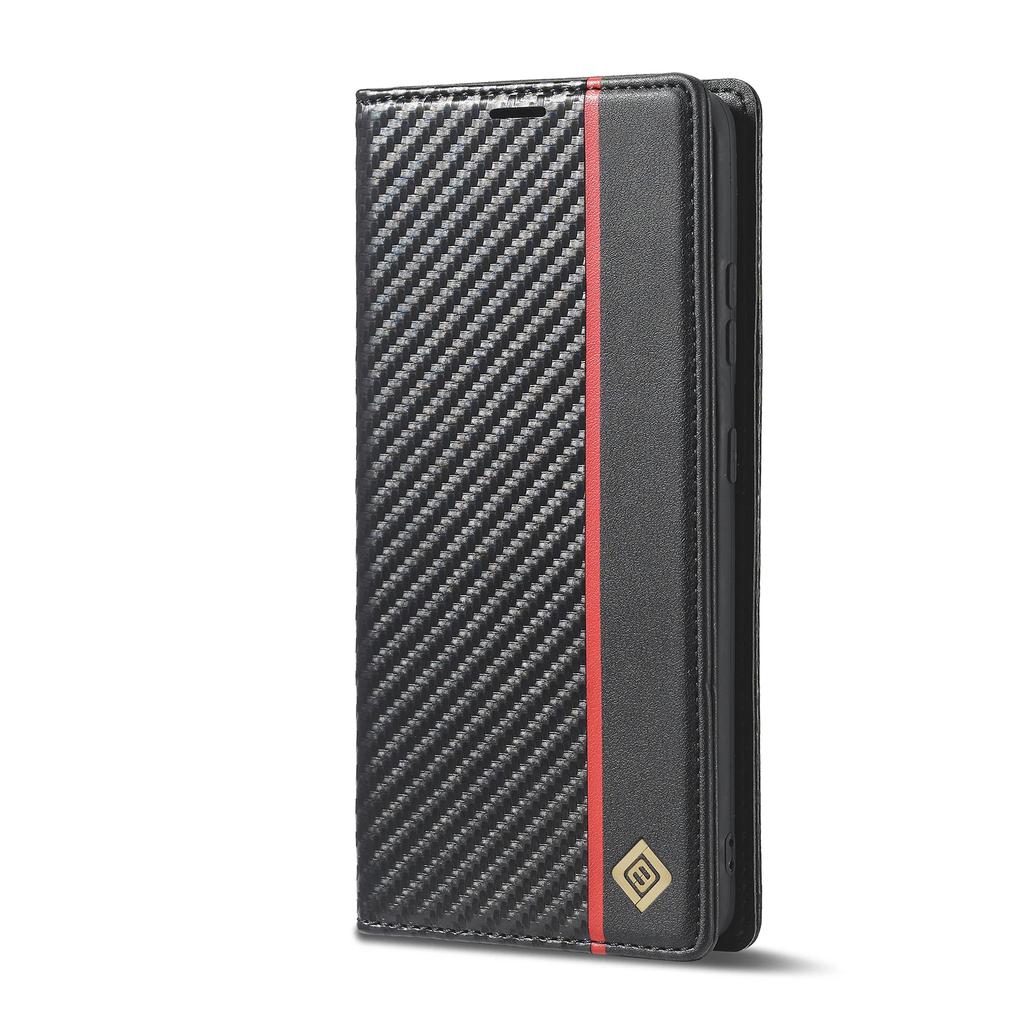 Carbon Fiber Flip Case for Samsung Galaxy S25 Ultra S24 S23 S22 Plus A54 A16 A26 A36 A56 A14 A34 A24 Leather Wallet Phone Cover