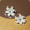 Blooming White Flower Big Stud Earrings for Women Shiny Rhinestones Acrylic Curled Petals Earrings Wedding Party Trendy Jewelry