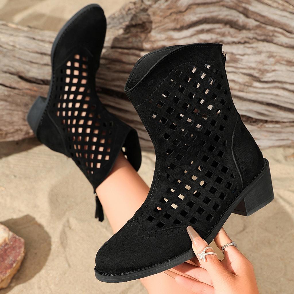 Spring and Autumn New Large Size Hollow Breathable Martin Boots Short Low Heel Sleeve Martin Boots Spot Women's Boots