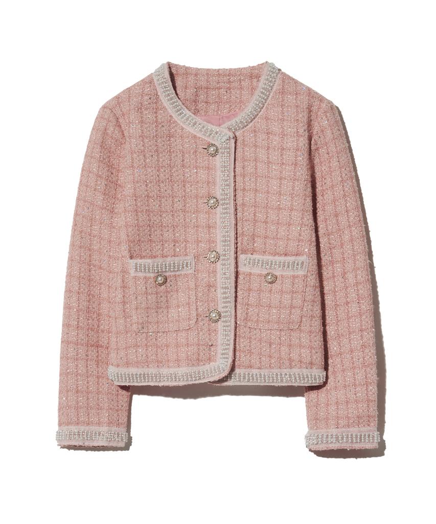 Vivabrown 85-Vivaj050 Line Point Crop Tweed Jacket Pink