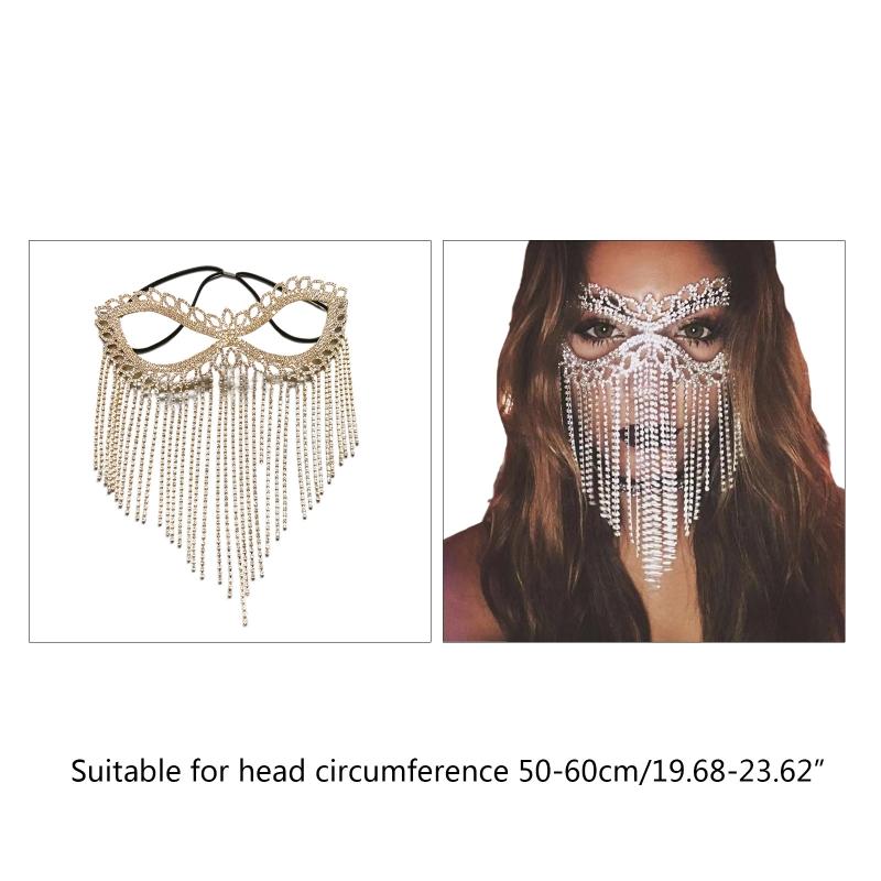 Tassel Veil Mask for Rhinestone Mask Chain Masquerade Face Mask for Creative Crystal Cats Eye Fringe Mask with Elasti