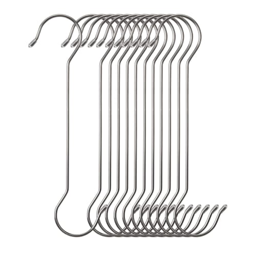 12-Hook Stainless Steel Long Clothes Drying Pole with S-Hooks (30cm Long, 12 Hooks)