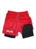 Men's 2-in-1 Running Shorts with RUN Print - Gym Workout Quick Dry Compression Sport Shorts for Fitness Jogging 00432