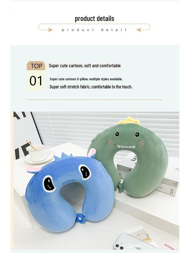 Cartoon Memory Foam U-Shaped Travel Neck Pillow for Airplane, Car & Student Use