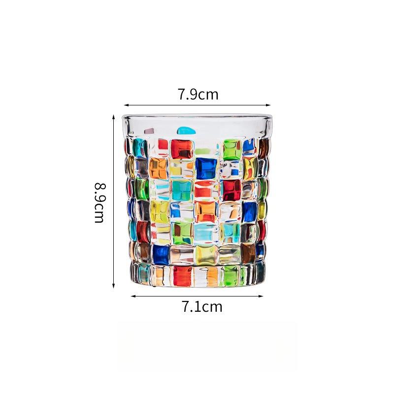 

Coulorful Crystal Glass Cups Lines Hand-Painted Woven Stained Glass Whiskey Glass European Style Vintage Glassware Juice Cup 301-400ml