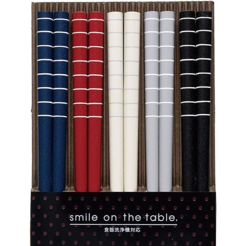 Sunlife Chopsticks for Guests, Border Design, Natural Wood, Made in Japan, Dishwasher Safe, 22.5cm, Set of 5