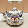 Emaille-Teekanne im chinesischen Stil 2,5L/1,5L, Anti-Verbrühungsgriff, Gasherd-Kessel, birnenförmige florale Emaille-Kaffeekanne