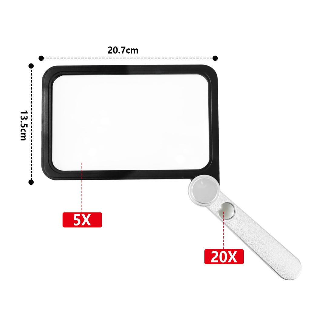 Koundeneko Handheld Magnifying 5x with Large Easy To Use and Perfect for Anniversary Gift Glass, Magnification, Foldable, Square, Handle, Size,