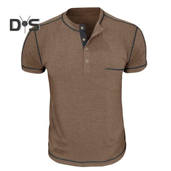 Pánské tričko s náprsní kapsou Kulatý výstřih Límec na knoflíčky Tričko s krátkým rukávem Ležérní letní top pro domov, posilovnu, streetové nošení