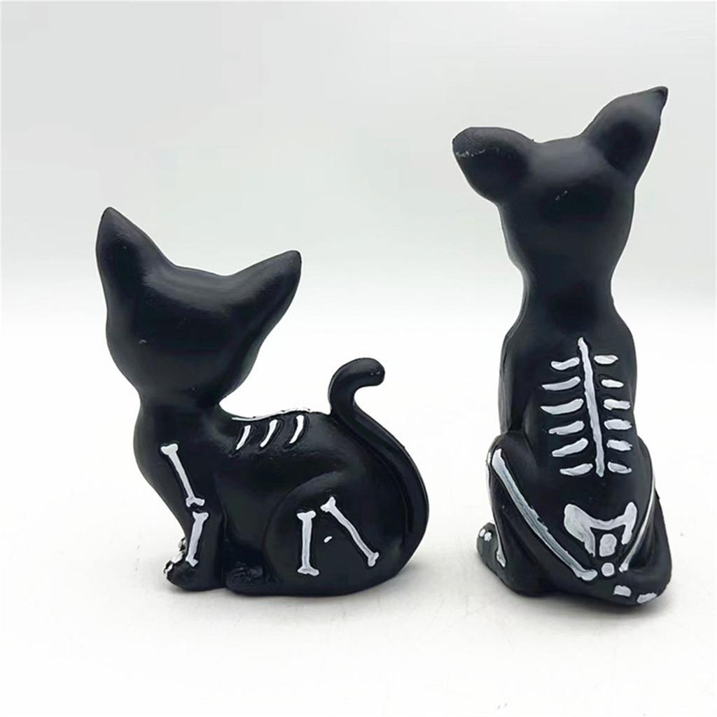Halloween Resin Cat Dog Figurine Cute Sugar Skull Animal Decors For Desk Shelf Window Display Party Decoration Gift