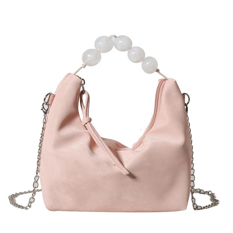 Chic Pu Leather Beaded Handbag With Chain Strap For Summer 2024
