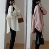 Frauen Herbst Winter Lange Pullover Pullover Oansatz Volle Hülse Lose Strick Unten Shirt Top Einfarbig
