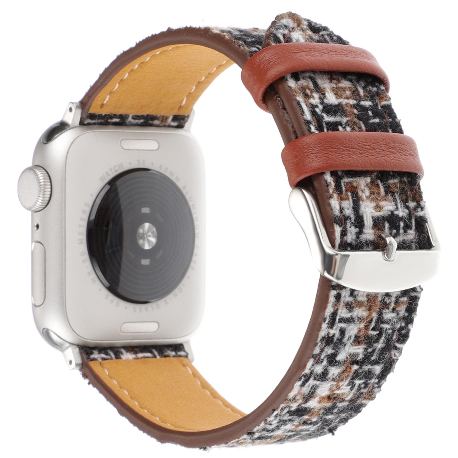 

Plaid Texture Wool+Leather Strap for Apple Watch Series 10 42mm/9 8 7 41mm/SE (2023) SE (2022) SE 6 5 4 40mm/3 2 1 38mm Black/Brown