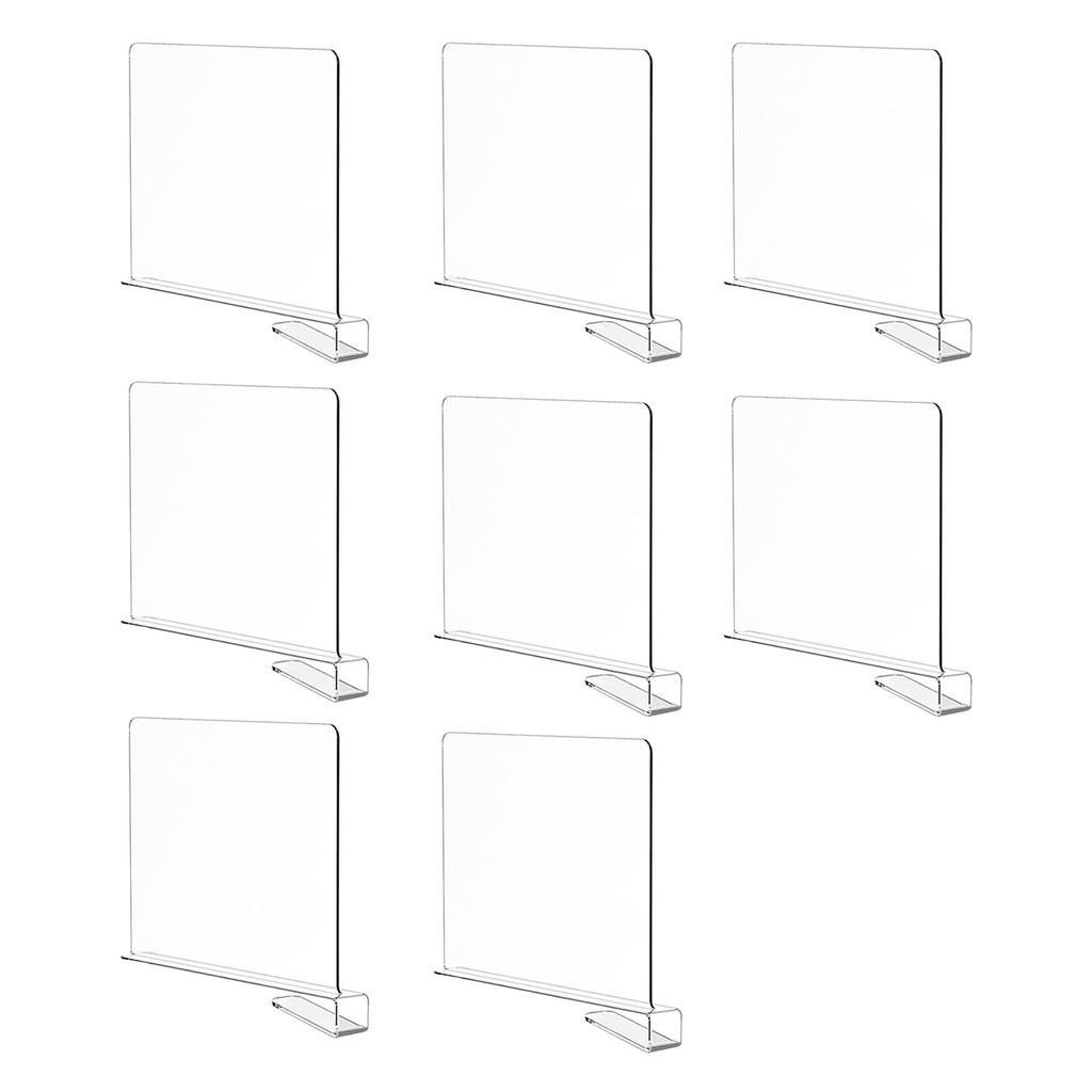 8 Pack Clear Acrylic Shelf Dividers, Wardrobe Organiser & Separator for Clothes, Towels and Bags, Tool- Partition for Wooden Shelves (F