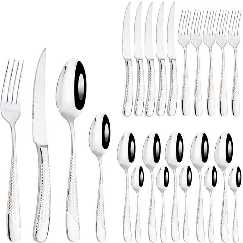 

24Pcs Cutlery Set Stainless Steel Knife Fork Spoon Dinnerware Western Tableware Set Kitchen Flatware Dinner Silverware Table Set