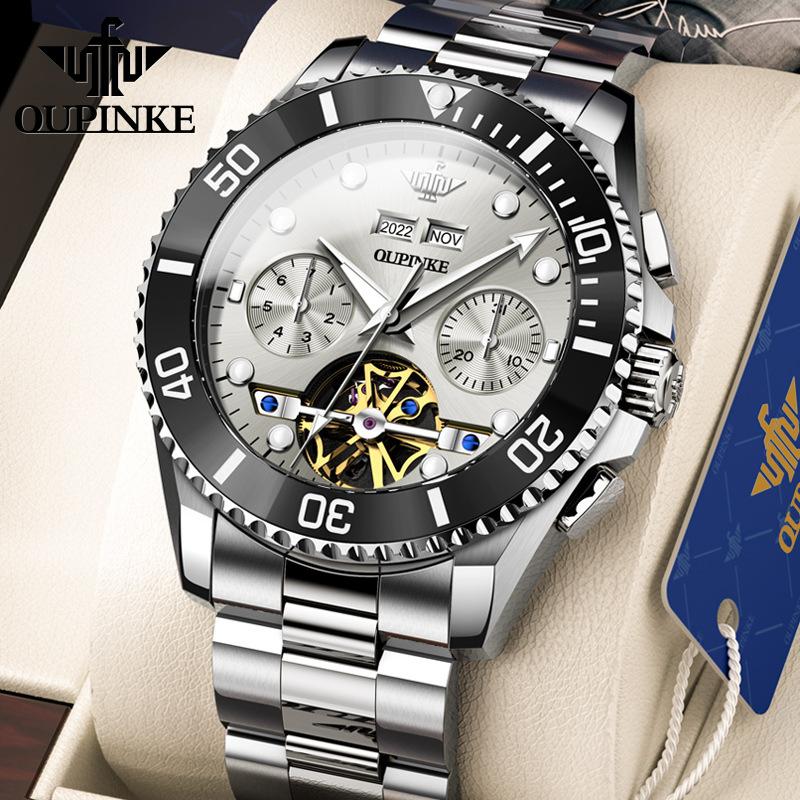 

Мужские часы OUPINKE, многофункциональные механические часы с полым турбийоном, светящиеся часы высокого класса