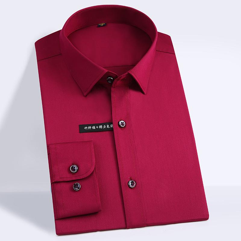 Stretch Bamboo Fiber Soft Comfortable Long Sleeve Solid Formal Men Classic Social Shirts