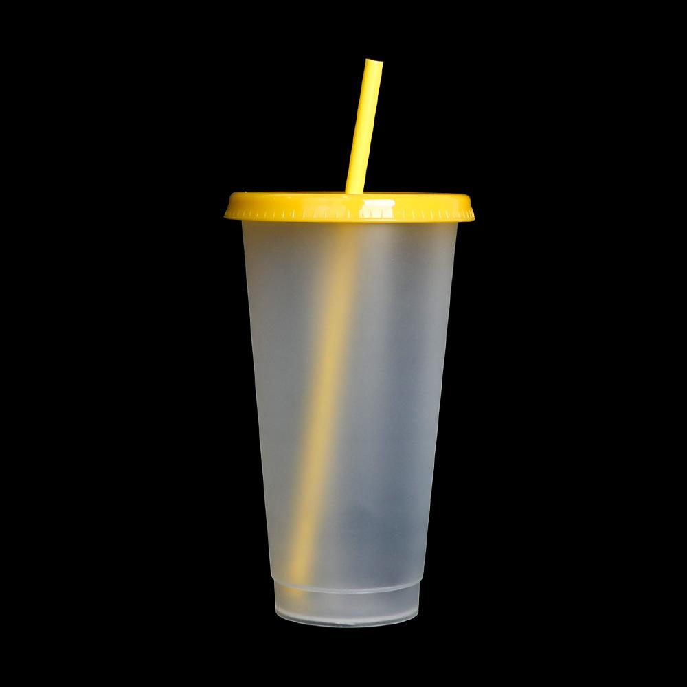 710ml Black White Straw Cup With Lid Color Change Coffee Cup Reusable Cups Plastic Tumbler Matte Finish Coffee Mug DROPSHIPPING