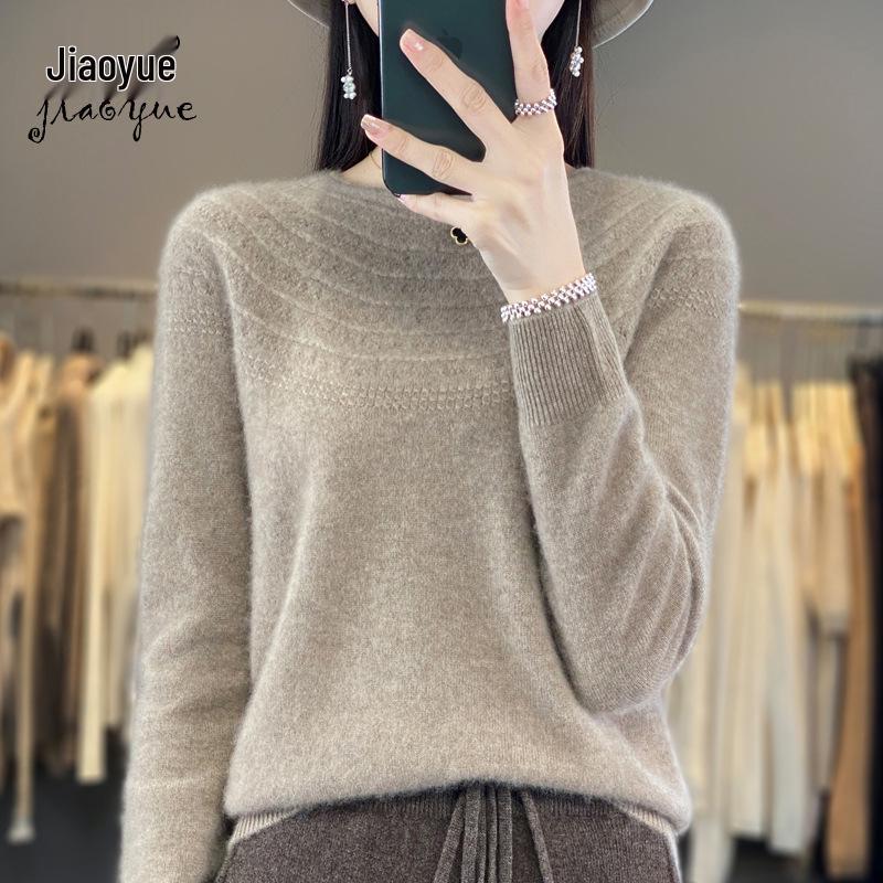 

Autumn Women s Round Neck Loose Knit Sweater with Rolled Edge and Hollow Design XX-Large