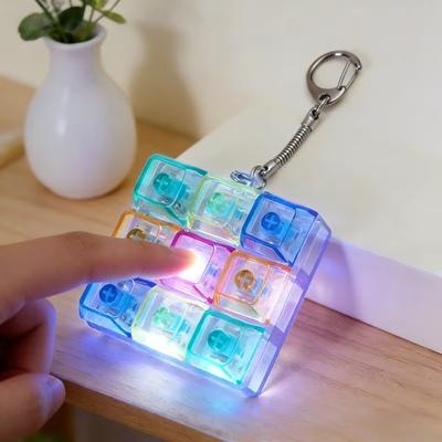 Led Glowing Decompression Fidget Toy 9-Key Transparent Switch Tester Keychain Stress Relief For Home Office Teens Adults Gifts
