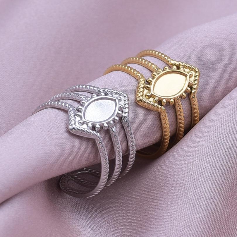 Fashion DIY Drip Oil Rhinestone Round Oval Water Droplets Blank Settings Open Adjustable Stainless Steel Ring For Women Men Gift