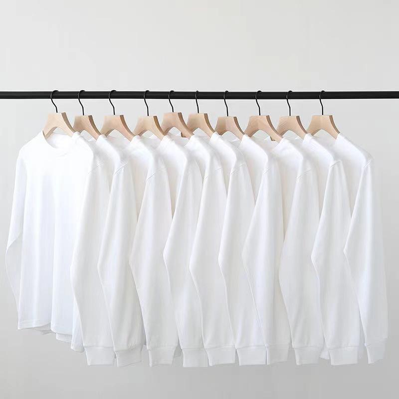 Unisex Cotton Long Sleeve Loose Fit Round Neck Shirt - Spring/Autumn Solid Color T-Shirt