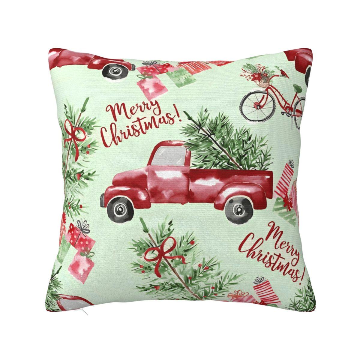 Vintage Holiday Red Truck Christmas Pillow Cover Vintage Pillow Case For Sofa Home Decoration Cushion Cover Pillowcases Gift 30cmx30cm