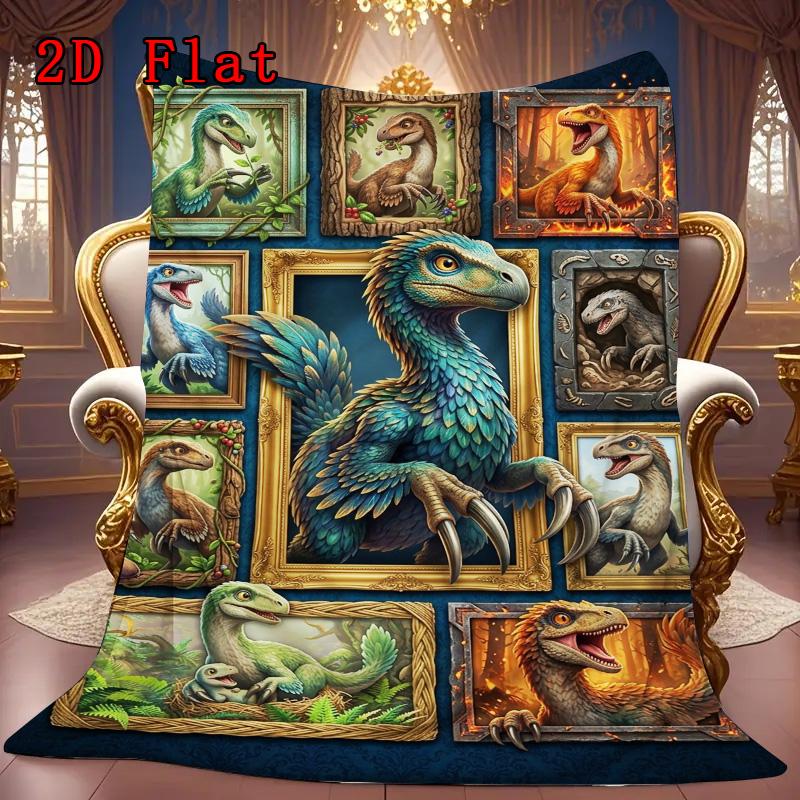 Dinosaur Collection 2D Flat Pattern Flannel Blanket, High Quality All Seasons, Home Decor, Warmth and Comfort, Perfect for Christmas Gifts.