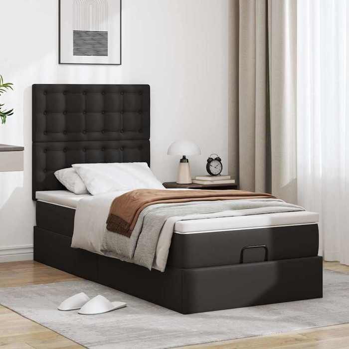 VidaXL Ottoman Bed with Mattress Black 90x190 Cm Faux Leather 3312976