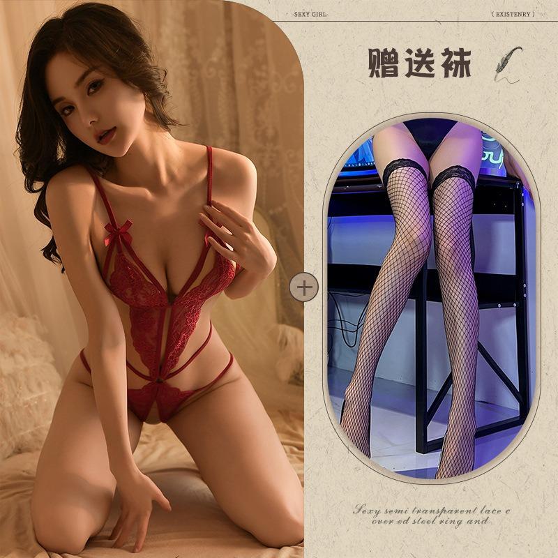 Sexy lingerie pure flirting sexy lace seduction onesie hot hollow open uniform women's pajamas