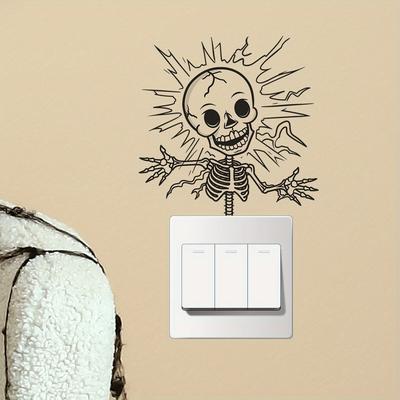 1 Stück Gruseliger Halloween-Schädel für Aufkleber - Schwarzes, elektrisiertes Design für Schlafzimmer- & Eingangsbereich-Dekoration, Kein Strom benötigt