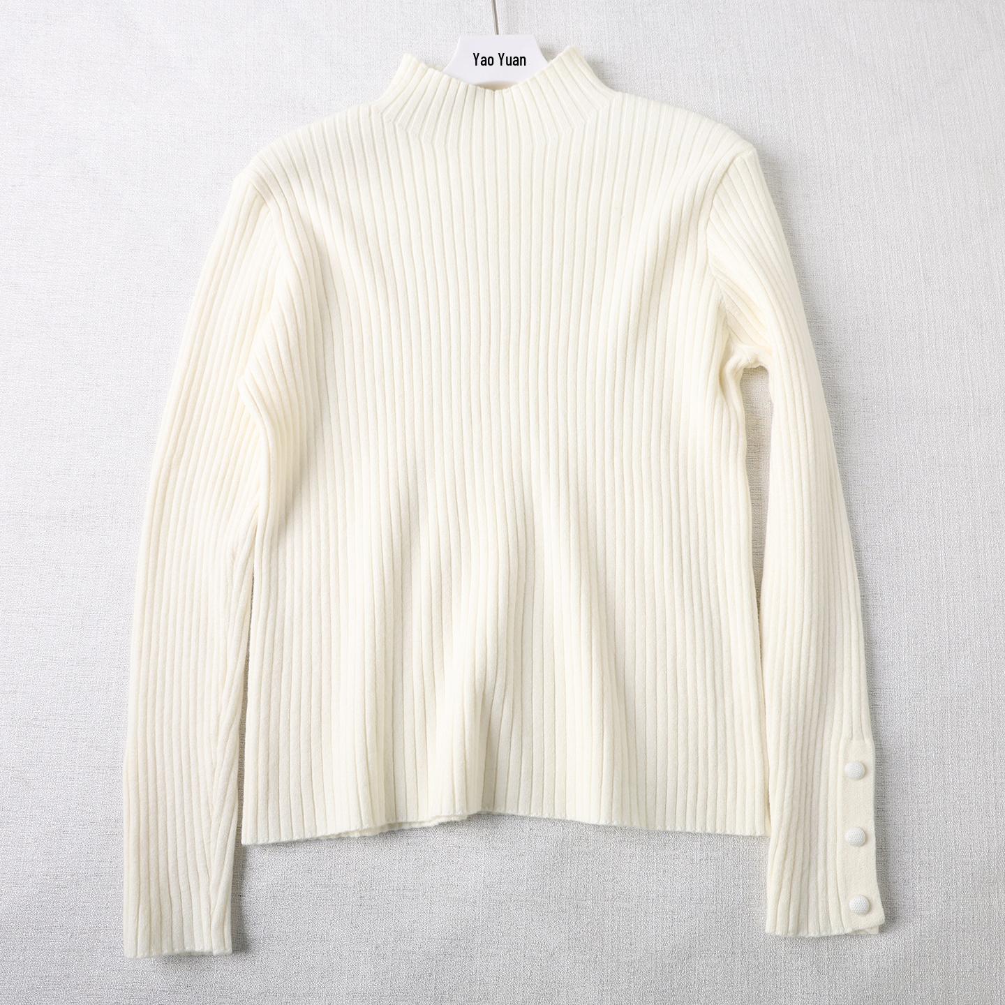 

Women s Slim-Fit Knit Base Layer Sweater: Half-High Collar, Buttoned Sleeves, Soft & Skin-Friendly for Autumn/Winter Oat