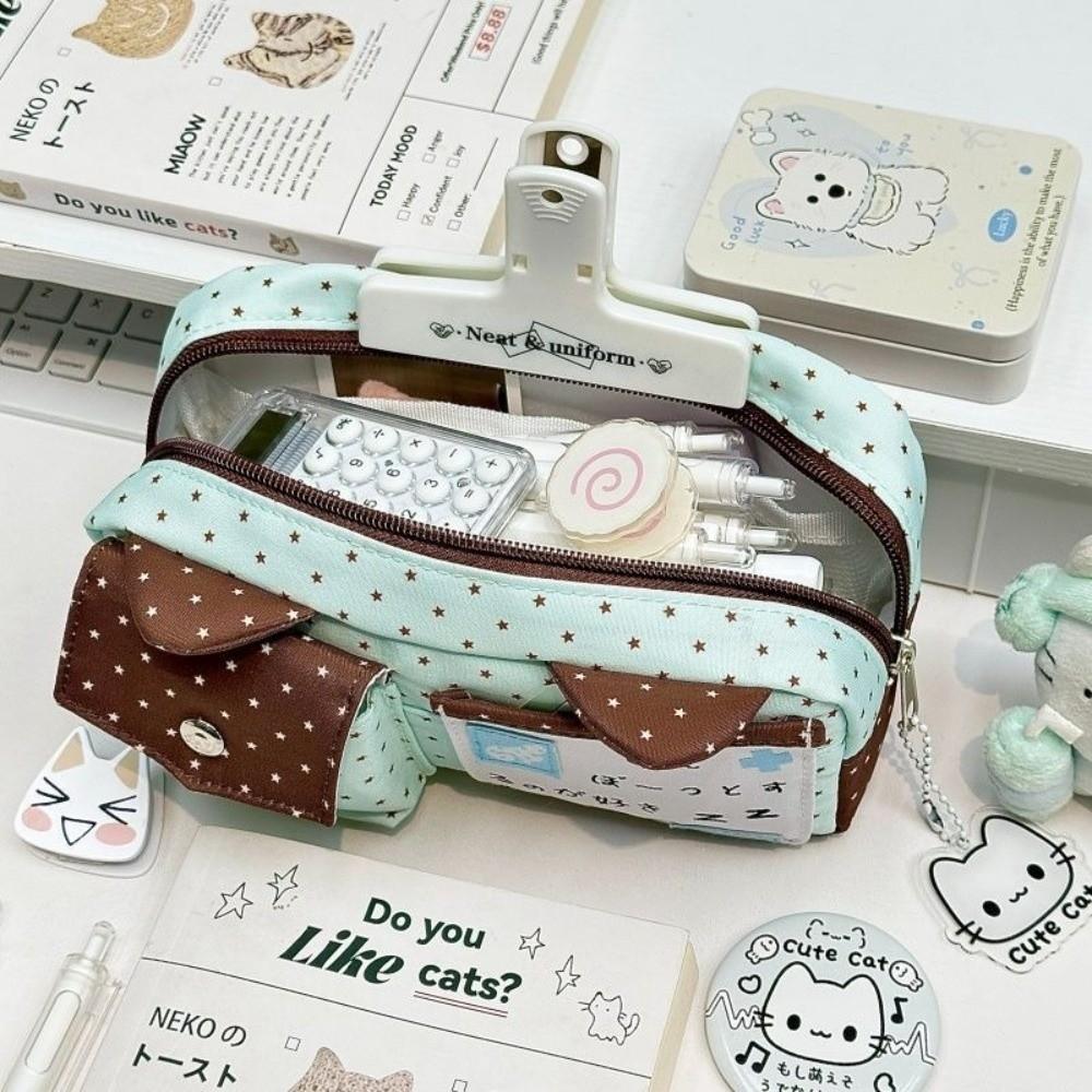 Large Capacity Pencil Pouch Polka Dot Print Stationery Bag Portable Pencil Case  Gift