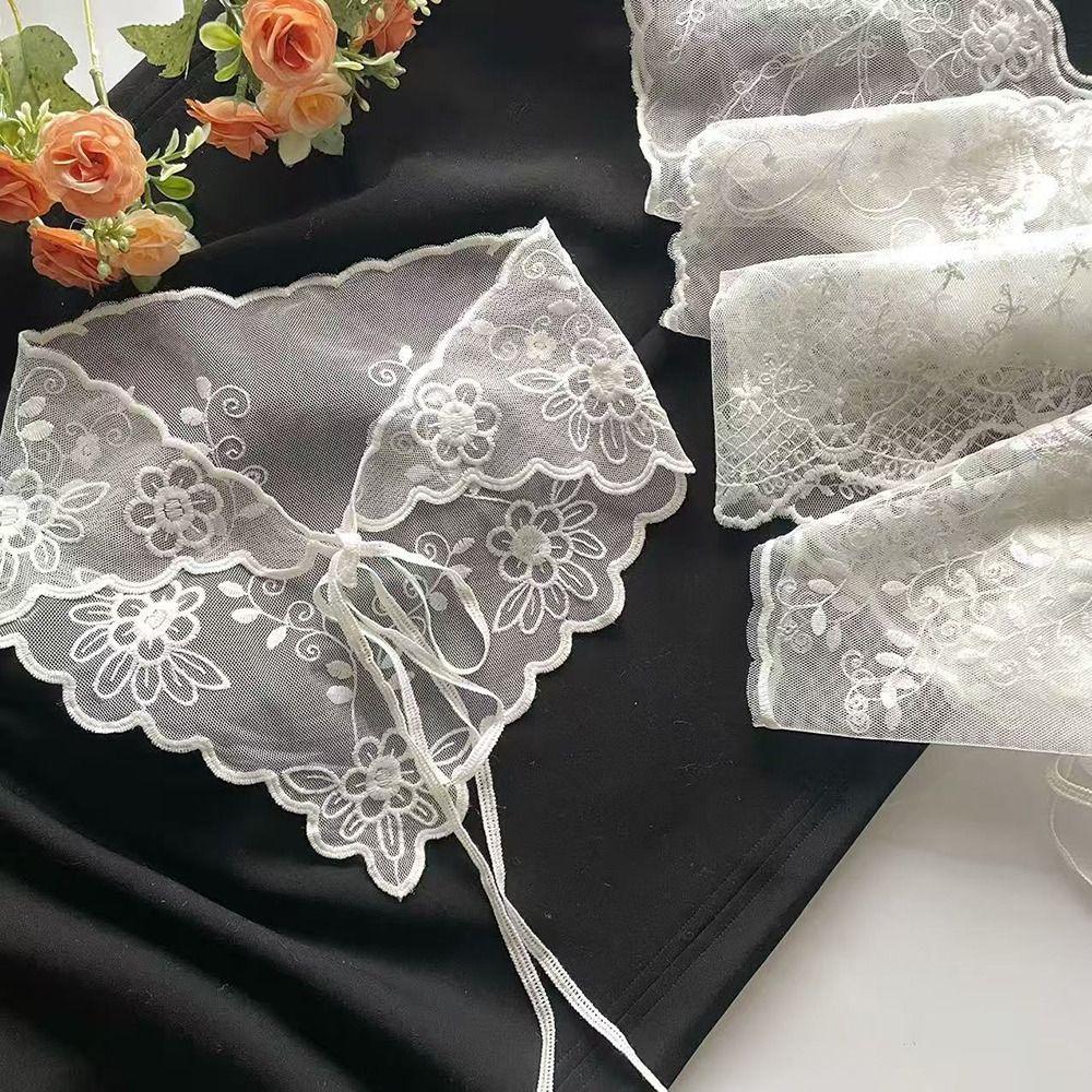 Fashion White Woven Floral Lace Hair Scarf Wraps Breathable Retro Triangle Headscarf Sweet Hair Band Photo