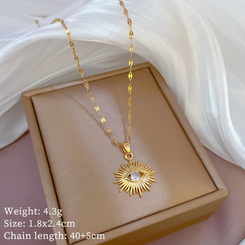 Heart Evil Blue Eye Necklace for Women Turkish Gold Color Pendant With Crystal Woman's Collars 45cm Long Stainless Steel Chains