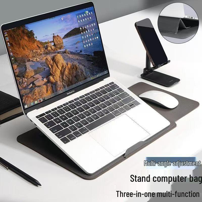 Thin, Wear-Resistant Leather Laptop Stand Sleeve & iPad Storage Case