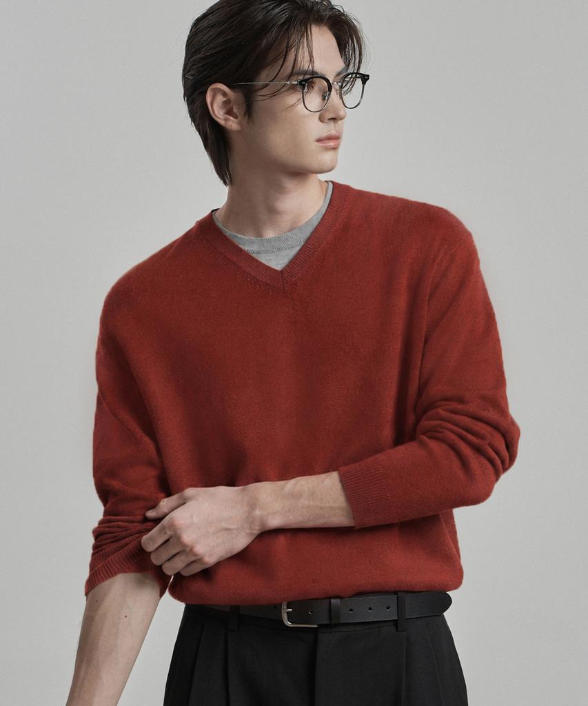 WORK ON BODY OFF Ars Semi-Overfit Layered V-Neck Knit [Red]