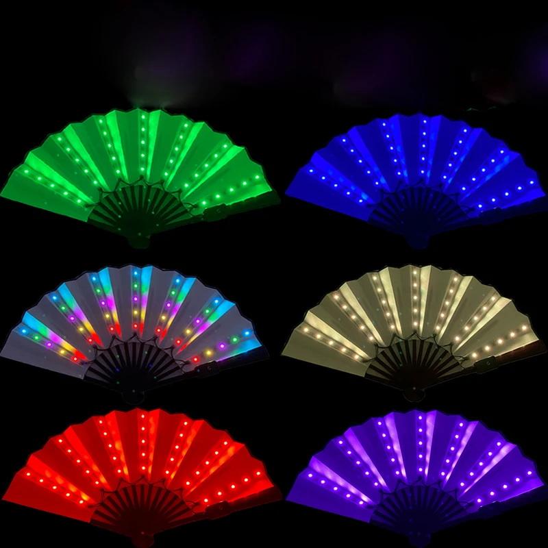 Halloween Carnival Party Lighting Supplies 10Inches Led Neon Light Rave Fan Folding Luminous Fan Glowing In The Party