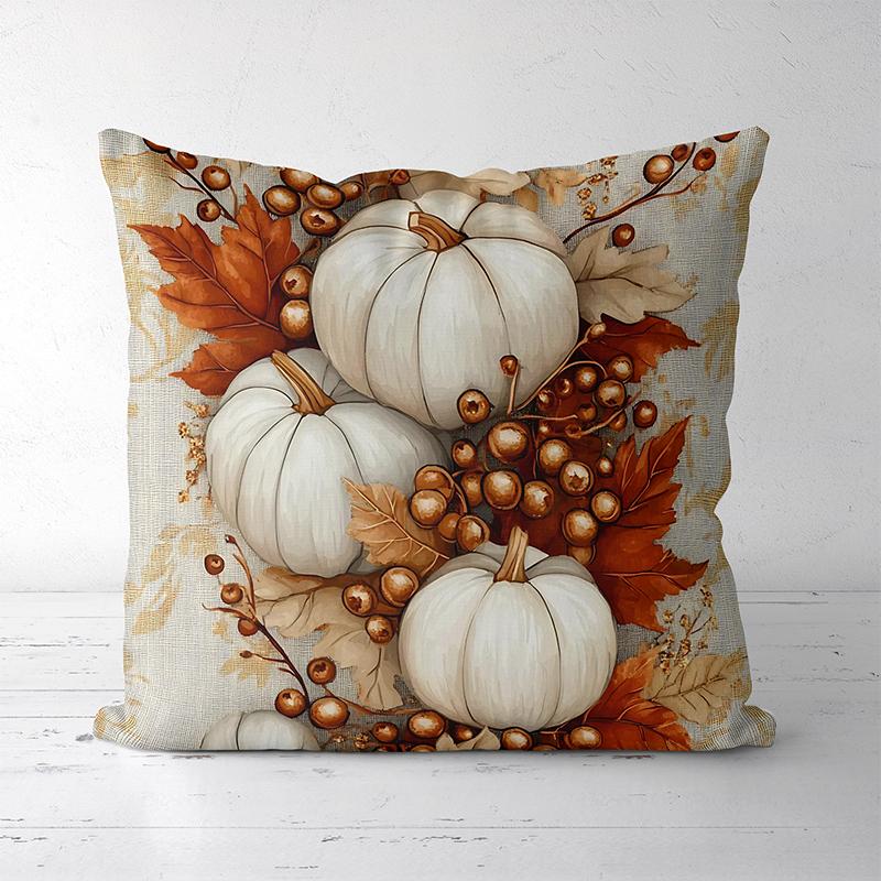 2D Flat Printing Autumn Pumpkins Leaves Berries Decorative Cushion Covers Polyester Pillowcase Sofa Decorative Cushion Cover