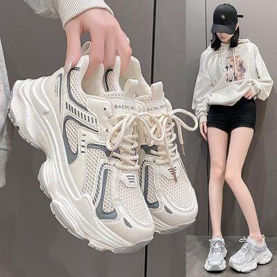 Fashion New Sneakers Women Increasing Height Thick Bottom Spring Autumn New Leather Shoes Mixed Color Casual Popular Sneakers Luxury