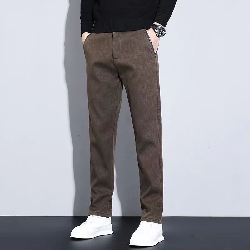 

Осенние и зимние повседневные брюки из бархата/обычных лиоцеллов, свободные прямые, простые и универсальные, эластичные длинные брюки 38 кофейный