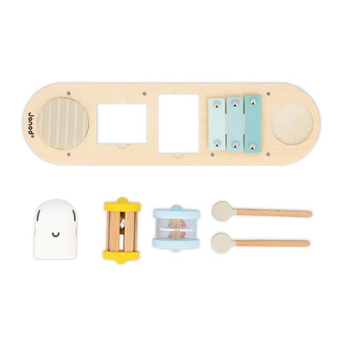 Stand d'éveil sonore chenille sweet cocoon - 5 activités sonores - jeu d'éveil musical enfant - en bois fsc - dès 12 mois