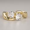Huitan Minimalist Double Cubic Zirconia Gold Color Rings for Women Wedding Trend Accessory Temperament Female Engagement