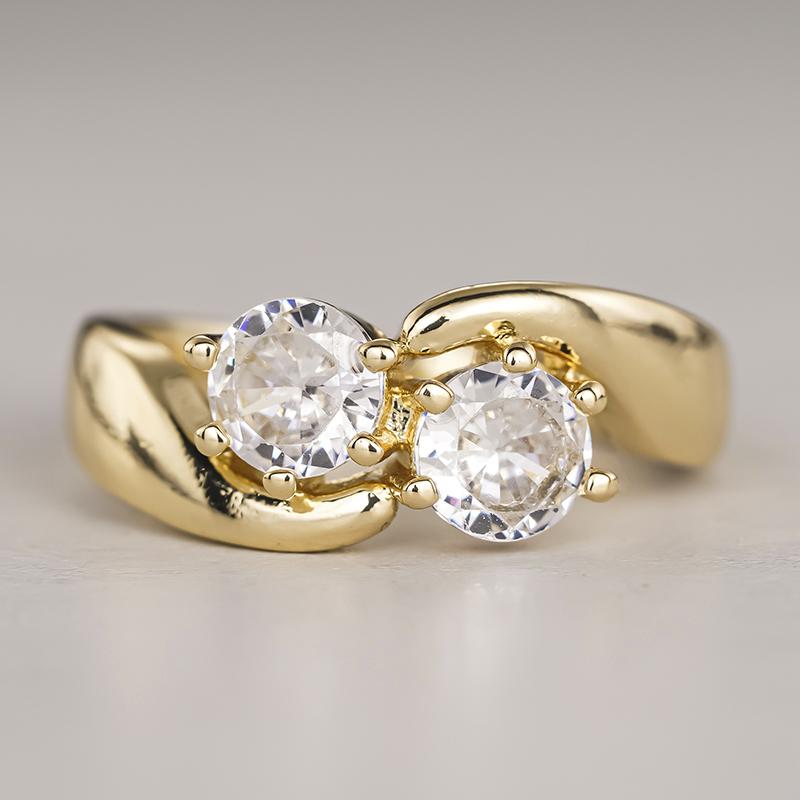 Huitan Minimalist Double Cubic Zirconia Gold Color Rings for Women Wedding Trend Accessory Temperament Female Engagement